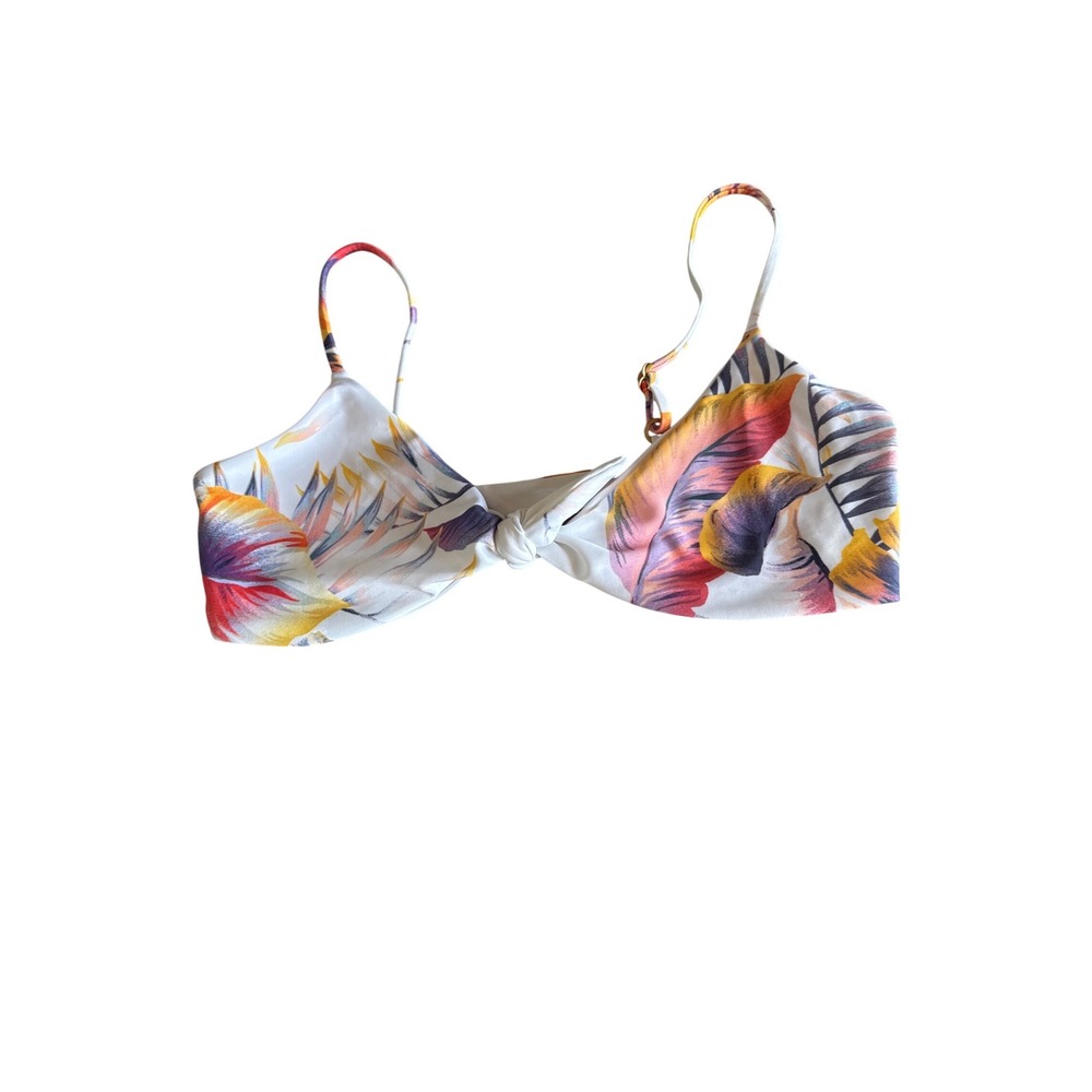 NWOT L*Space Tropical Floral Knot Front Bikini Top White Orange Purple Sz Medium